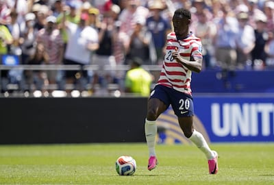 Folarin Balogun de EE. UU. en acción durante el partido de la fase de grupos de la Copa Mundial de la FIFA 2026 entre EE. UU. y Australia, en Seattle, EE. UU..