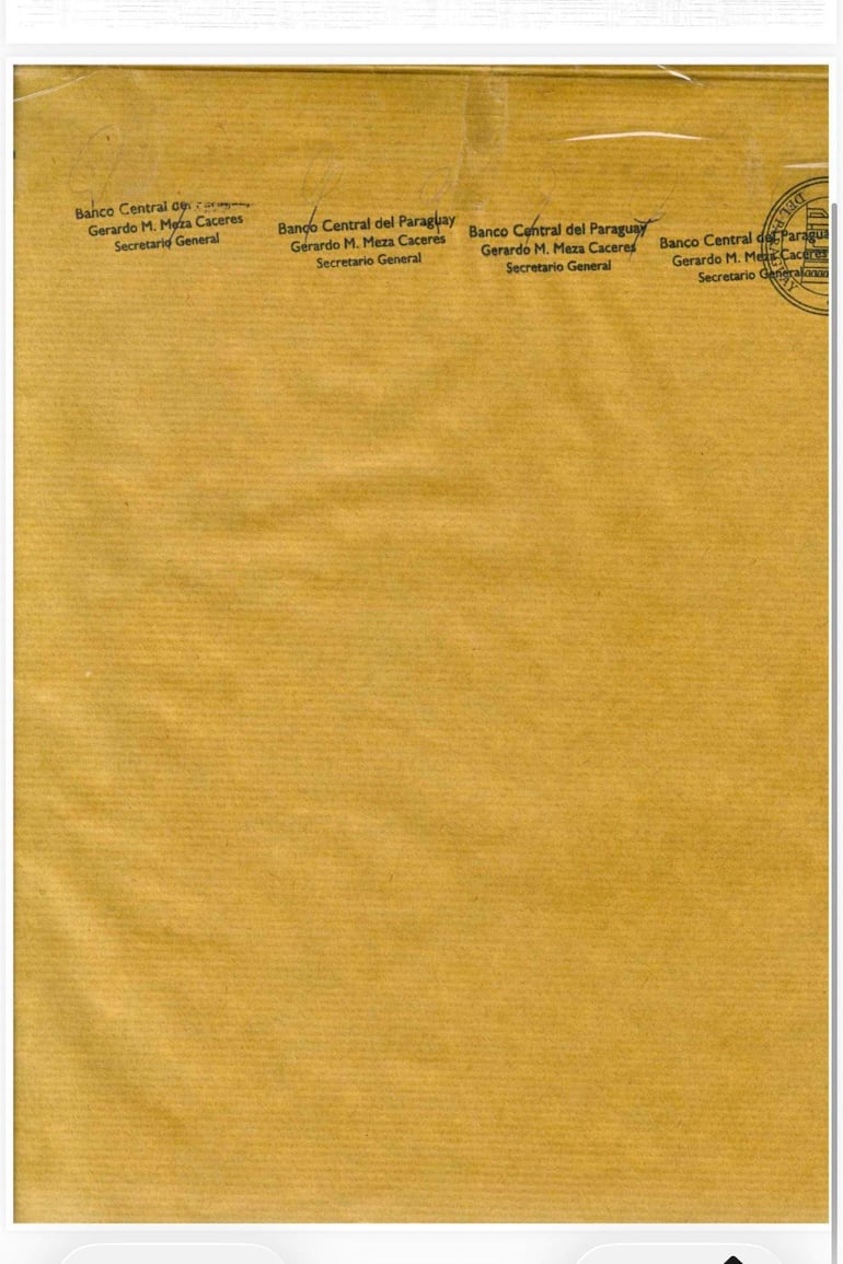 Documento oficial del Banco Central del Paraguay con impresiones de texto en fondo marrón.