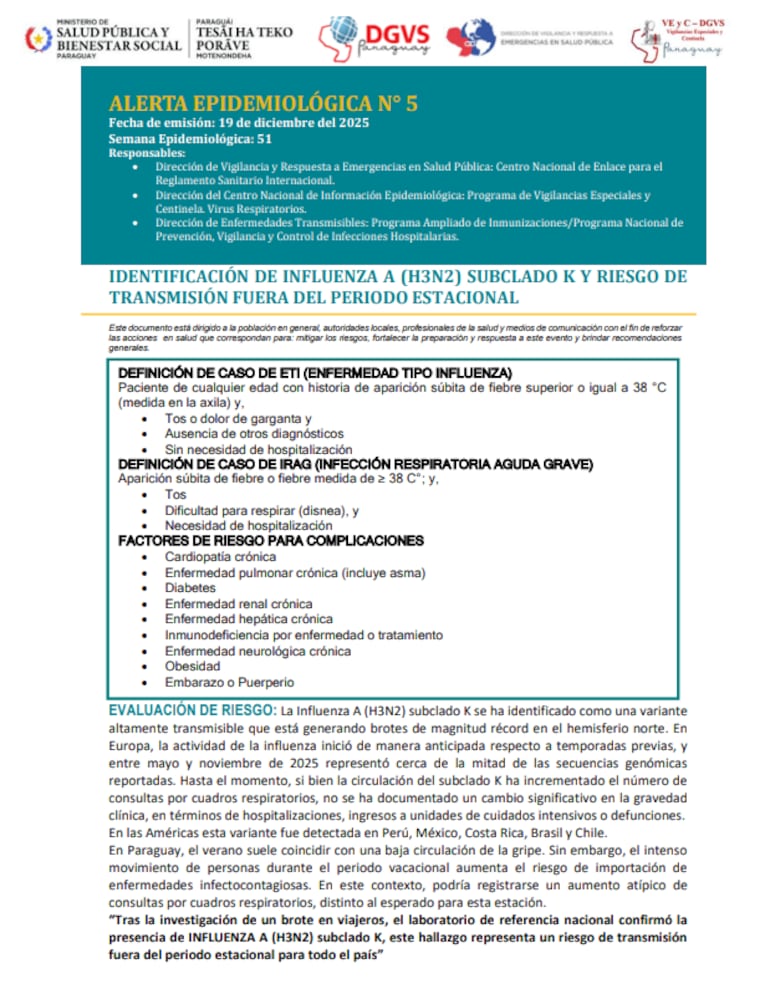 Alerta Epidemiológica N° 5  Influenza A H3N2