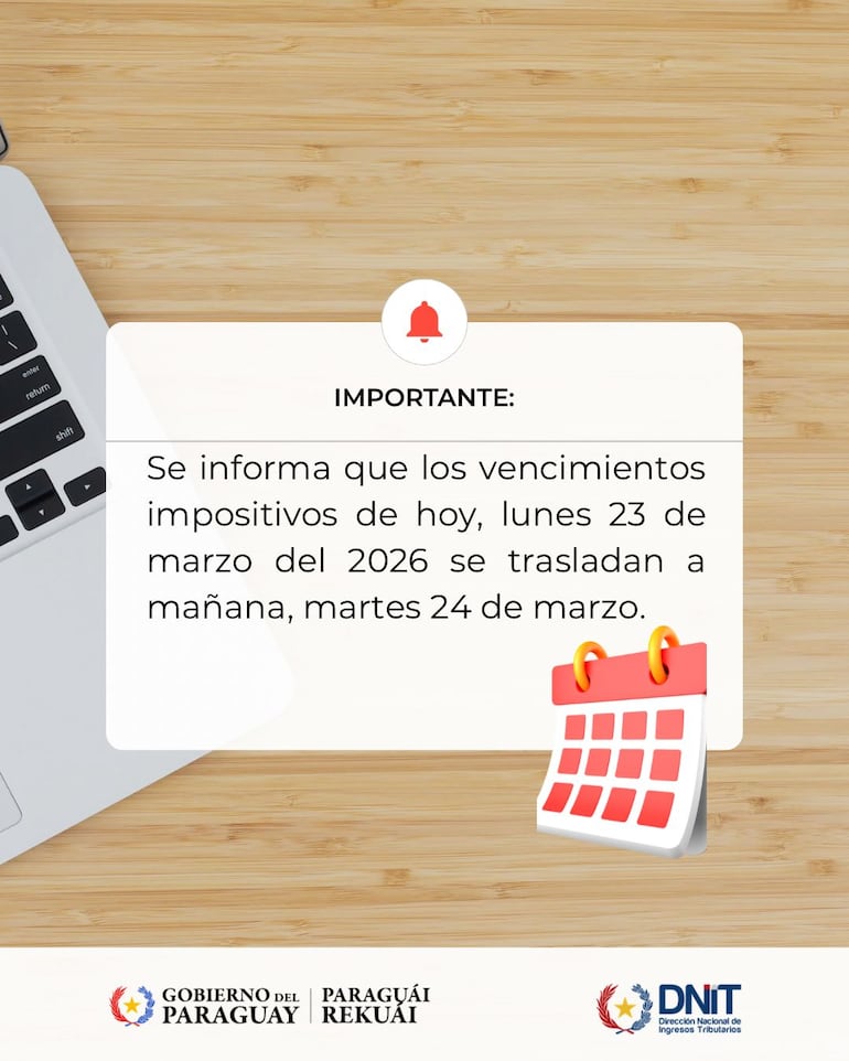 Comunicado emitido ayer por la DNIT.