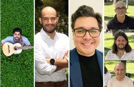 Los ganadores de las subvenciones de investigación y preservación de la música latina del 2024, de izquierda a derecha, Miguel Díaz y Nicolás Ramírez de Paraguay, Caio de Souza de Brasil, Manuel Sevilla de Colombia, Jorge Benavides de Honduras y Antonio Leguiza, Andrew Skinner y Daniel Zanessi.