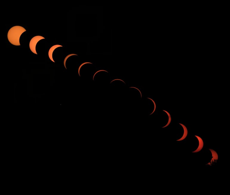 Secuencia de un eclipse lunar parcial.