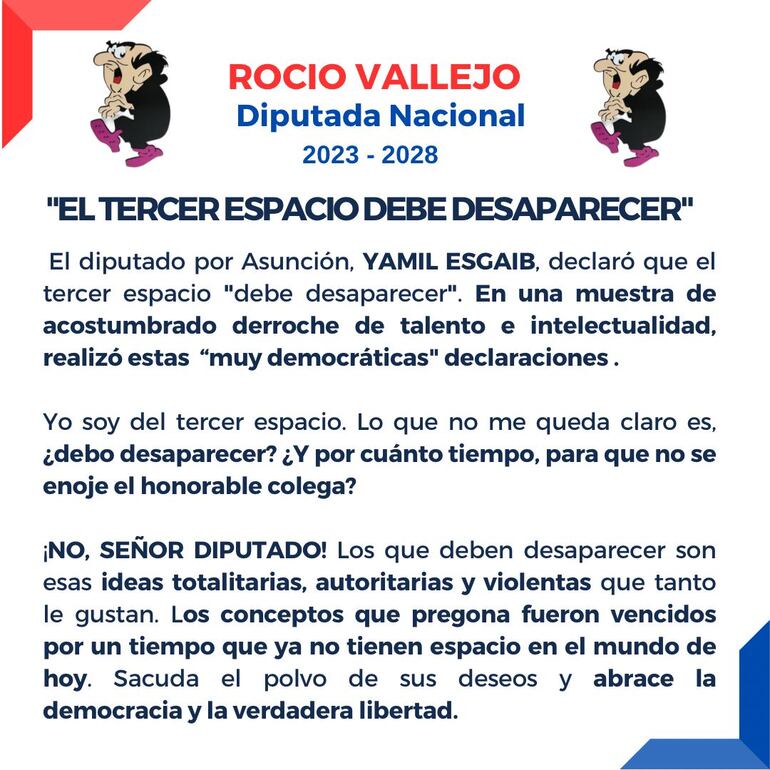 La respuesta de Rocío Vallejo al diputado cartista Yamil Esgaib.