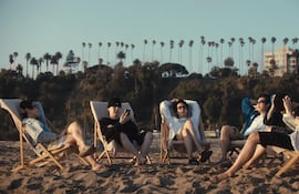 J-hope, Suga, Jin, RM, Jung Kook y Jimin, integrantes de BTS, en una de las imágenes del documental "BTS: El regreso", que se estrenará en Netflix.