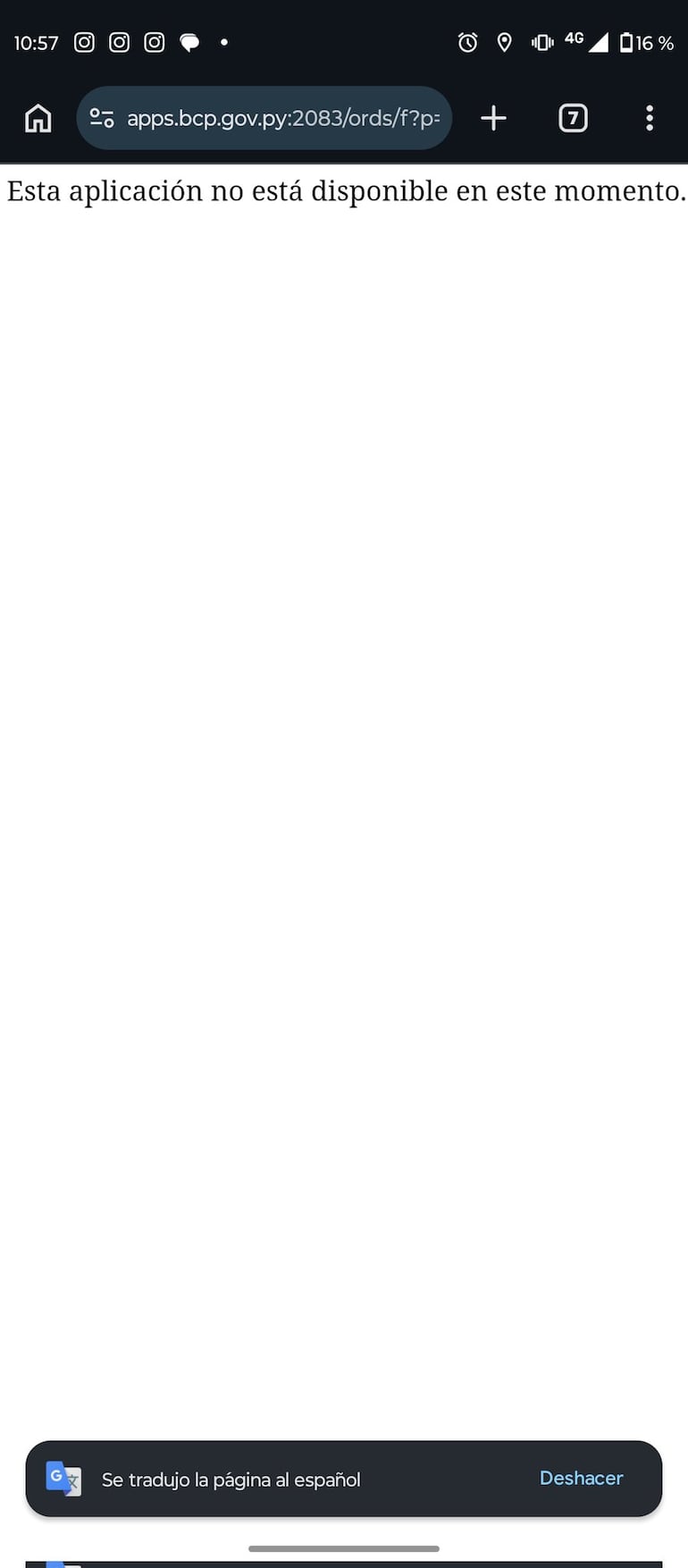 El mensaje de error que salta cuando la ciudadanía intenta consultar su estado de deudas.