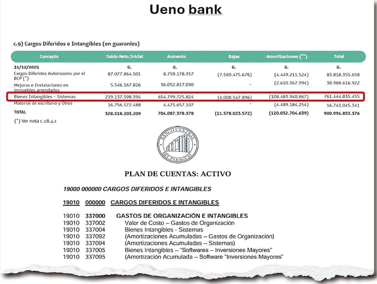 Parte del balance de Ueno Bank y el Plan de Cuentas elaborado por el Banco Central del Paraguay.