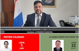 Arriba el juez electoral Pedro Guzmán. Abajo los candidatos a intendente de Santa Rita Edgar Torres y Valter Mensch.