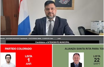 Arriba el juez electoral Pedro Guzmán. Abajo los candidatos a intendente de Santa Rita Edgar Torres y Valter Mensch.