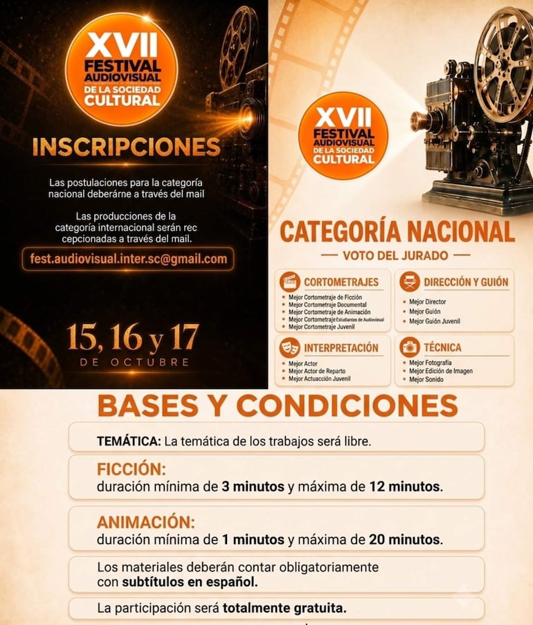Cartel del XVII Festival Audiovisual, con detalles gráficos de una máquina de cine y fechas del evento.