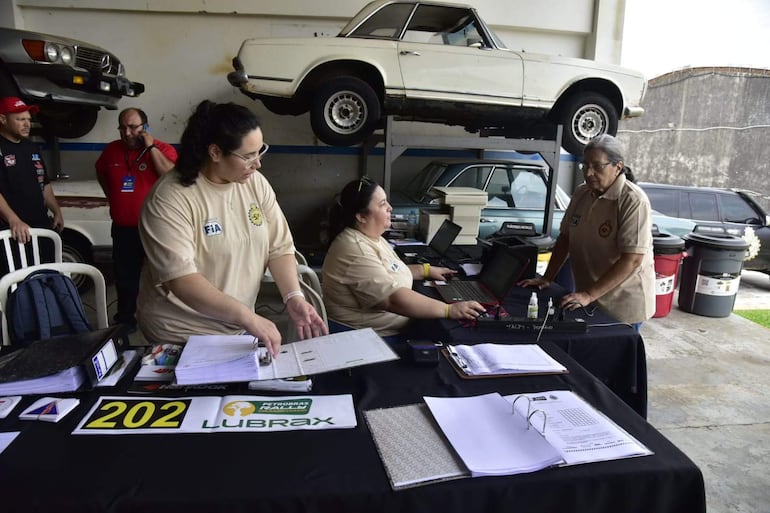 Los autos y las tripulaciones realizan las verificaciones técnica, administrativa y seguridad del Rally del Chaco 2026 en Hangares P.A.S., en Luque, Paraguay.