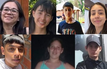 Collage de ocho personas, algunas sonrientes, mostrando rostros de desaparecidos en un ambiente interior y exterior.