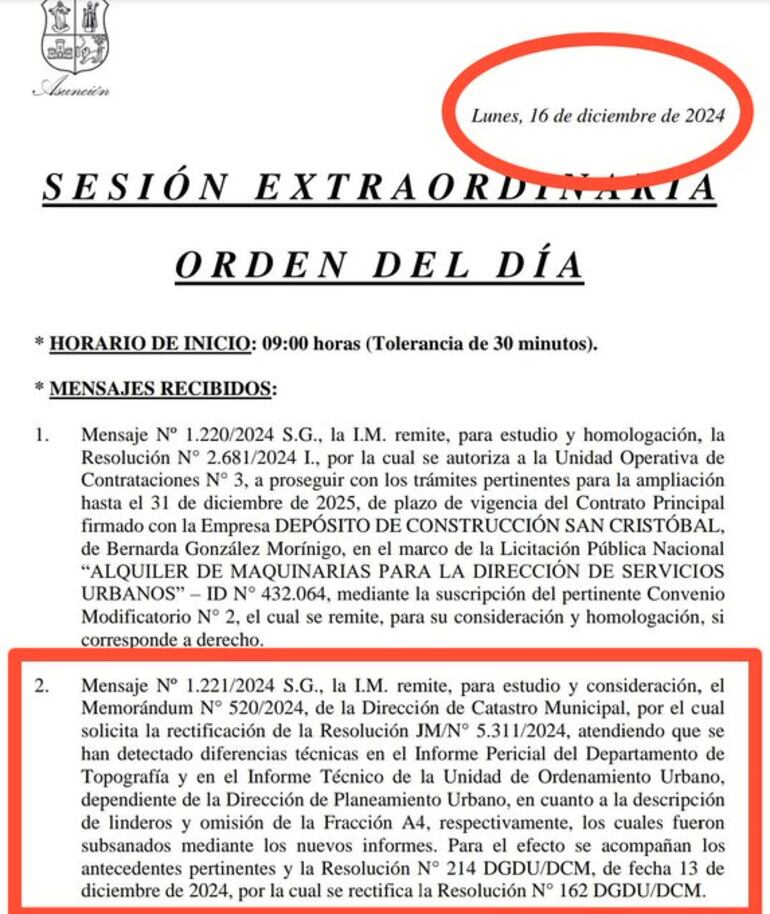 La Junta Municipal de Asunción tendrá una sesión extraordinaria para tratar los errores técnicos detectados en los documentos para la subasta de la Costanera.