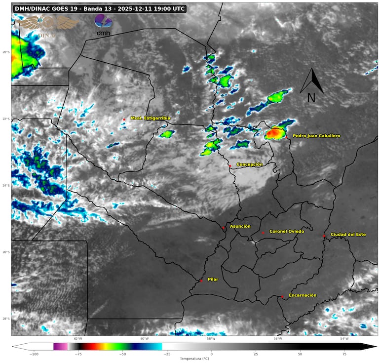 Núcleos de tormenta sobre el territorio nacional.