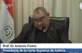 El presidente de la Corte, Antonio Fretes, durante su intervención ante la plenaria del 12 de julio del 2022.