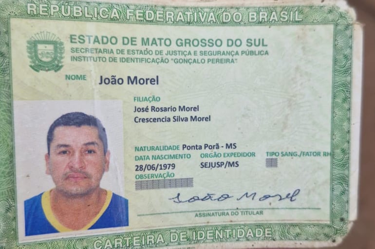 Documento brasileño del chapista João Morel, asesinado en Pedro Juan Caballero.
