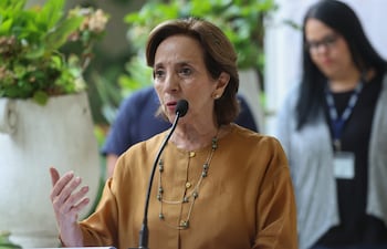 La titular de la Secretaría de Seguridad Alimentaria y Nutricional en Guatemala (SESAN), Mireya Palmieri, habla en la presentación del informe de la Clasificación Integrada de las Fases de la Seguridad Alimentaria (CIF) este viernes, en Ciudad de Guatemala (Guatemala).