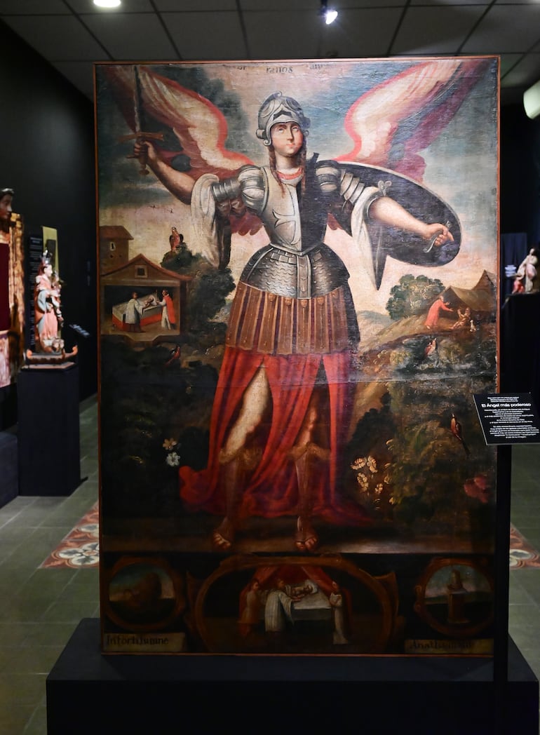 Miguel, el Arcángel más poderoso, en óleo sobre tela del Barroco Cuzqueño del siglo XVII.