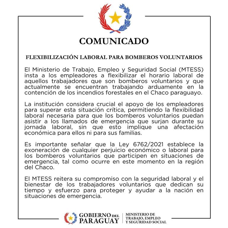Comunicado emitido por el Ministerio de Trabajo.