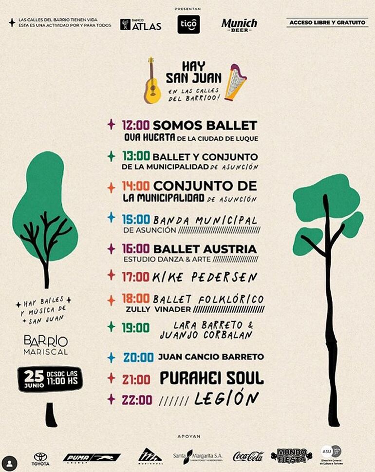 Afiche de los artistas que actuarán en el San Juan del Barrio Mariscal.
