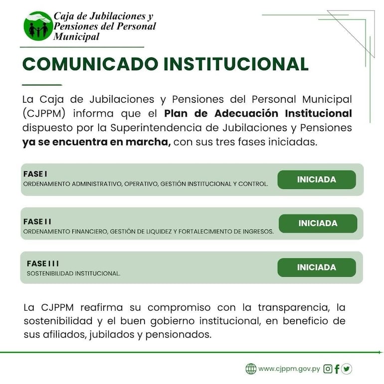 Comunicación institucional que asegura que las tres fases ya están iniciadas.
