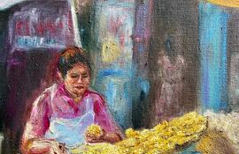 Imagen de uno de los cuadros que se podrán ver en la muestra "Kuña Mbarete Rembiapo", que será habilitada en el Centro Paraguayo Japonés.