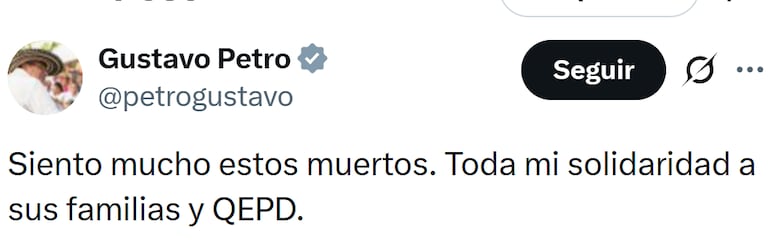 Publicación del presidente de Colombia, Gustavo Petro, en su cuenta de X.