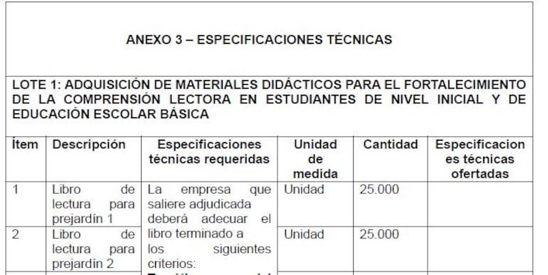 En las especificaciones técnicas elaboradas por el MEC, claramente se piden libros.