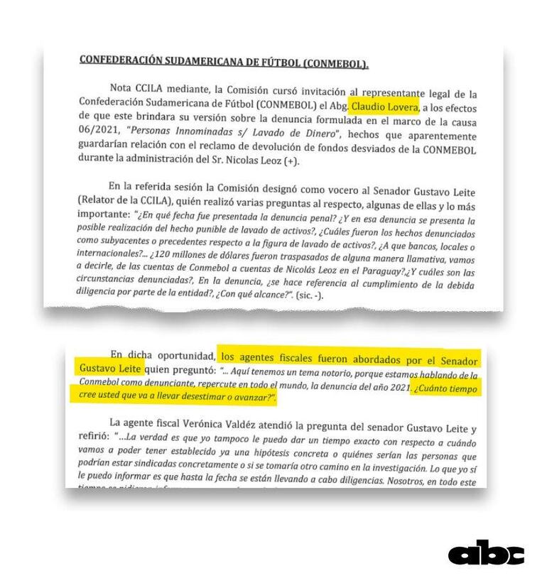 Documento oficial de la CONMEBOL con texto sobre lavado de dinero, sin personas visibles ni elementos identificables.