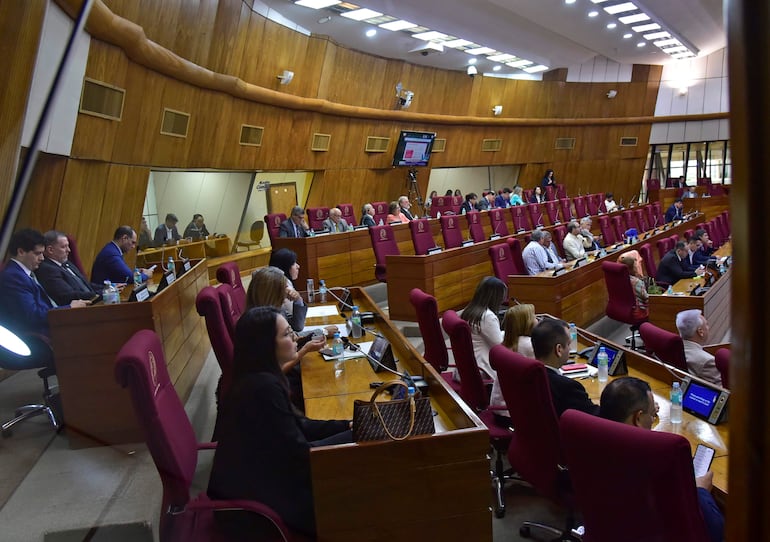 Comisión Bicameral de Presupuesto se reúne con la Rectora de la universidad de Asunción en la sala d sesión de diputados.