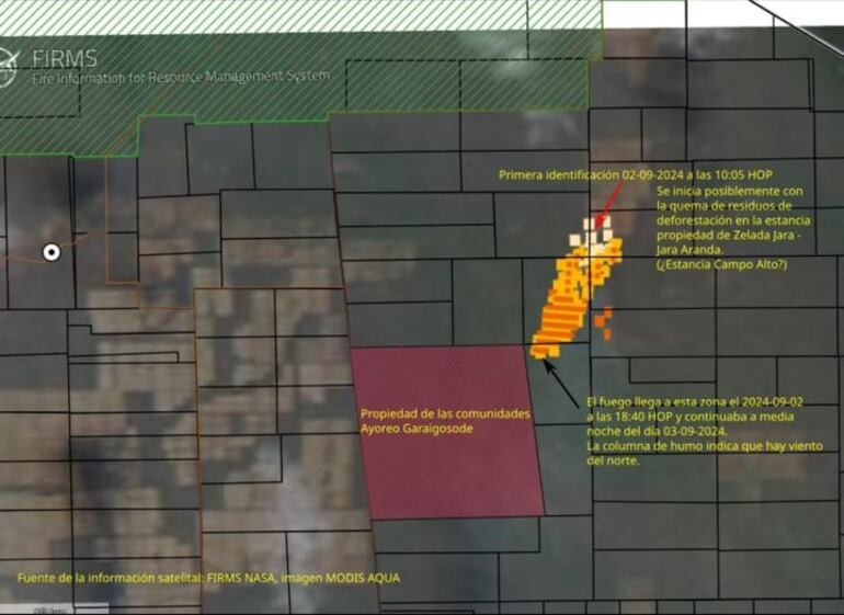 Cerro Chovoreca: Imagen satelital que muestra la zona donde se habría iniciado el fuego una semana atrás.