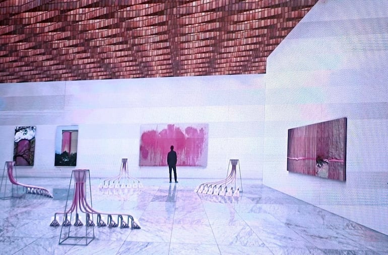 Así se vería uno de los salones de exposiciones del Centro Pompidou, de acuerdo con uno de los diseños exhibidos por el Arq. Solano Benítez.