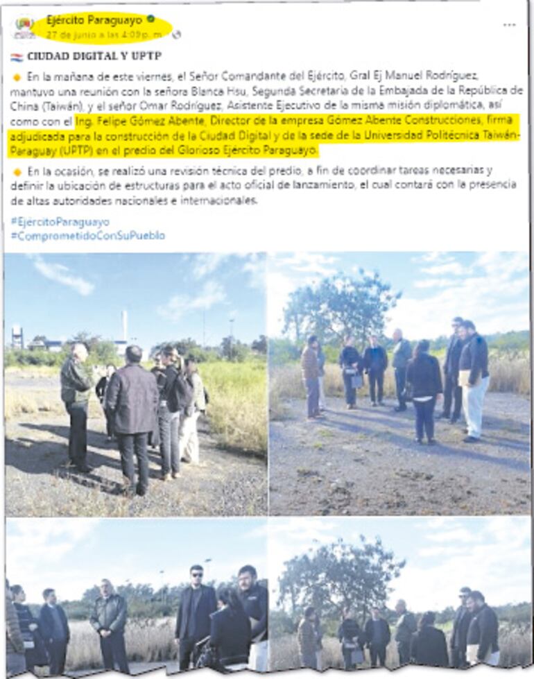 27 DE JUNIO. El Ejército  hace pública  la visita de la empresa adjudicada, Gómez Abente SA.