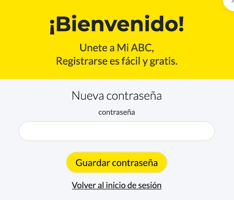 Ventana emergente para colocar la nueva contraseña
