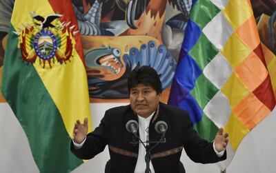 Evo Morales habla en la Casa Grande del Pueblo en La Paz.