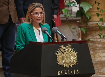 La presidenta interina boliviana, Jeanine Áñez.