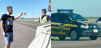 El video muestra al corredor de autos Jamie Orr, de origen estadounidense, conversando con un agente de la Patrulla Caminera en José A. Falcón.