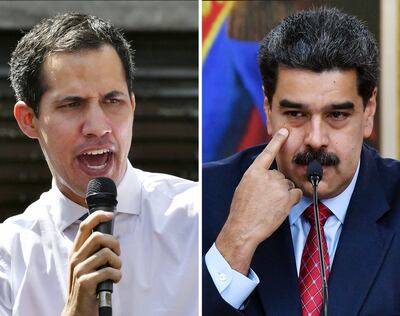 El líder  opositor y presidente interino de Venezuela, Juan Guiadó; y el dictador Nicolás Maduro, bajo cuyo régimen colapsó el país petrolero. (Archivo)