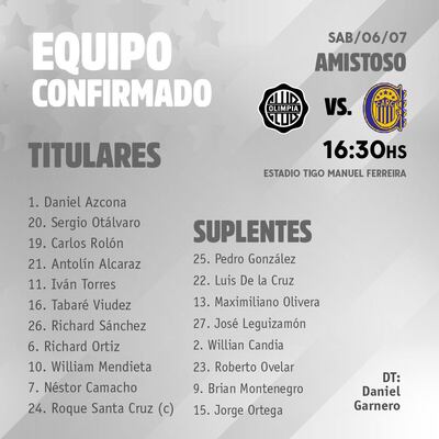 El equipo de Olimpia para medir a Rosario.
