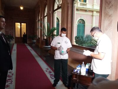Controles preventivos de coronavirus en Palacio de Gobierno y de Justicia.