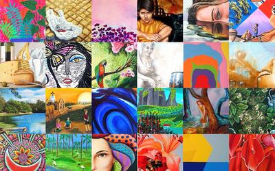 Un panel con algunas de las obras que se expondrán en la muestra que se habilita hoy en Buenos Aires, coordinada por Enrique Espínola.