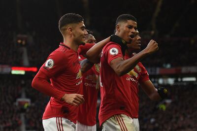 Rashford celebrando el tercero del United.