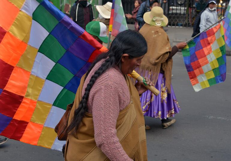 Una mujer partidaria del expresidente boliviano Evo Morales marcha durante una manifestación en La Paz, el martes.