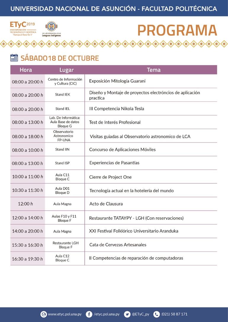 Programa para este sábado.