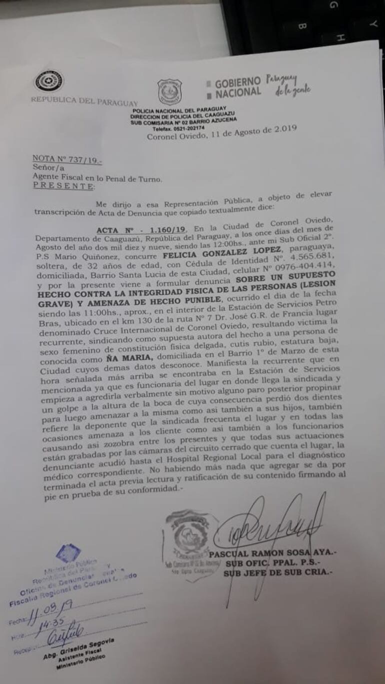 Denuncia ante Fiscalía.