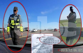 Orr presentó fotos tomadas por la cámara de su vehículo. En las imágenes quedó registrado el horario en el que pasaron por la barrera de la Caminera.