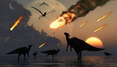 Imagen ilustrativa. Dinosaurios durante la caída del asteroide.