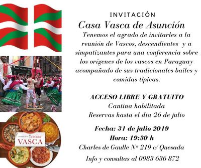 Invitación de la Casa Vasca en Asunción.