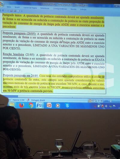 Presentación de brasileños en una de las reuniones de negociación del acta entreguista.