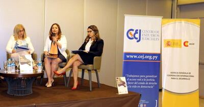 María Victoria Rivas, directora del Centro de Estudios Judiciales (CEJ); María Lorena Segovia, ministra de la Defensa Pública y Cecilia Pérez, ministra de Justicia.