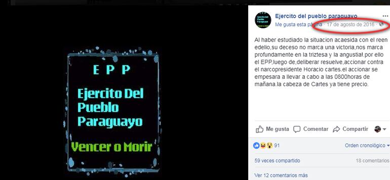 Posteo del 17 de agosto de 2016.&nbsp;